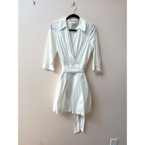 Milly White Pleated Wrap Shirt Dress with Waist Tie, 8